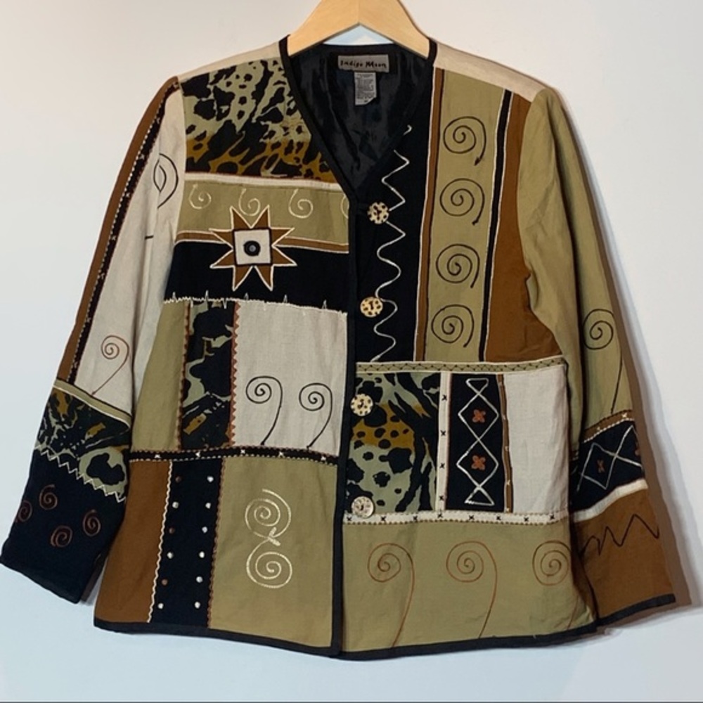 EUC Indigo Moon animal print embroidered wearable art blazer jacket‎